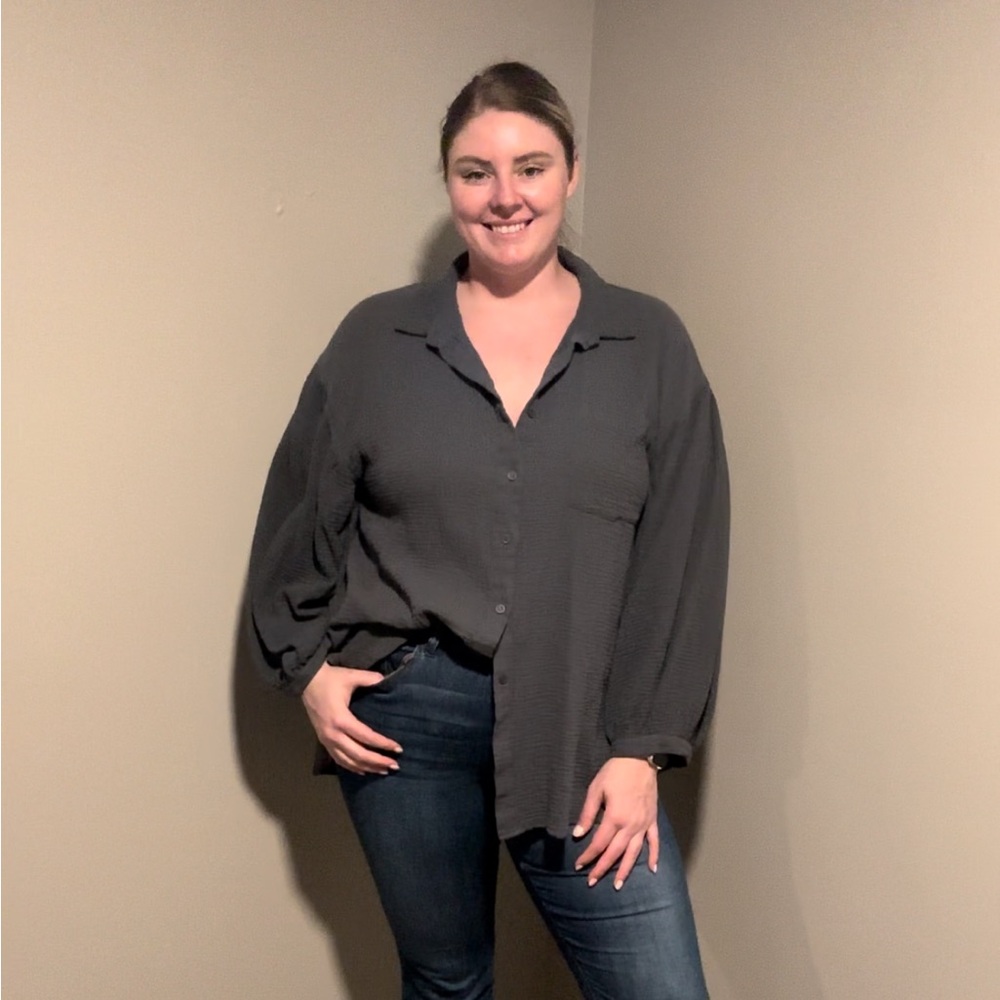Oversized button down with balloon sleeves